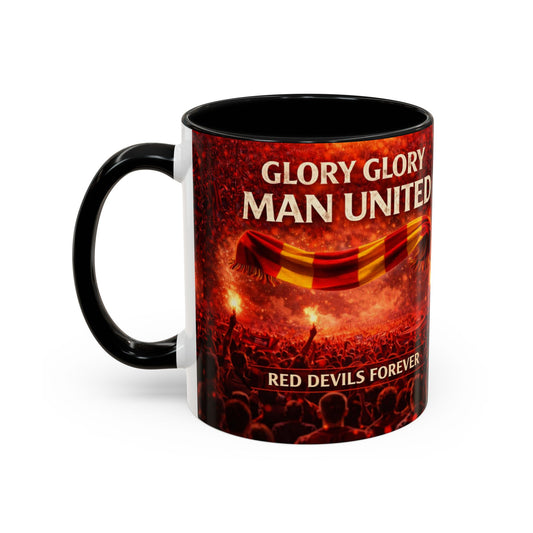 Taza del Manchester United con el logo de los Red Devils. "Glory Glory"