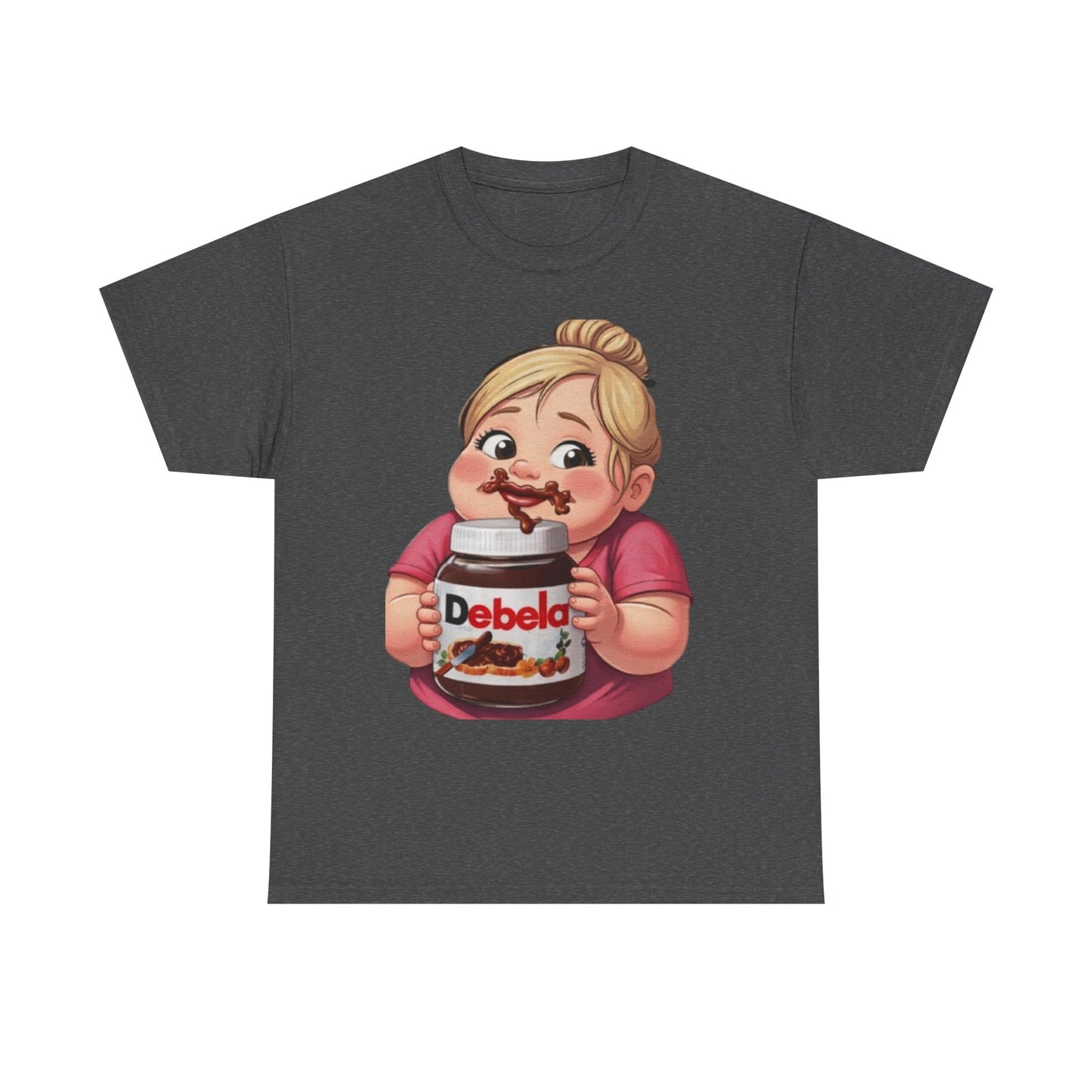 Camiseta con un niño adorable sosteniendo un tarro inspirada en Nutella — Camiseta divertida para amantes de los postres 