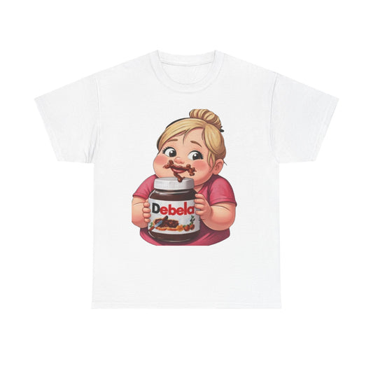 Camiseta con un niño adorable sosteniendo un tarro inspirada en Nutella — Camiseta divertida para amantes de los postres 