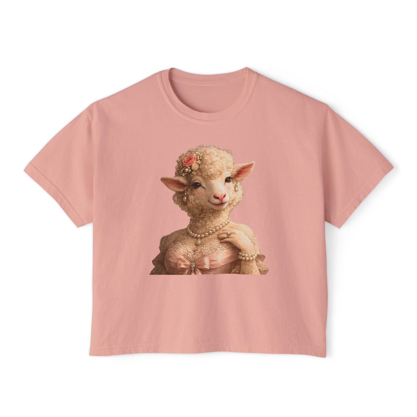 Camiseta cuadrada para mujer: Camisa gráfica con retrato de cordero glamoroso vintage