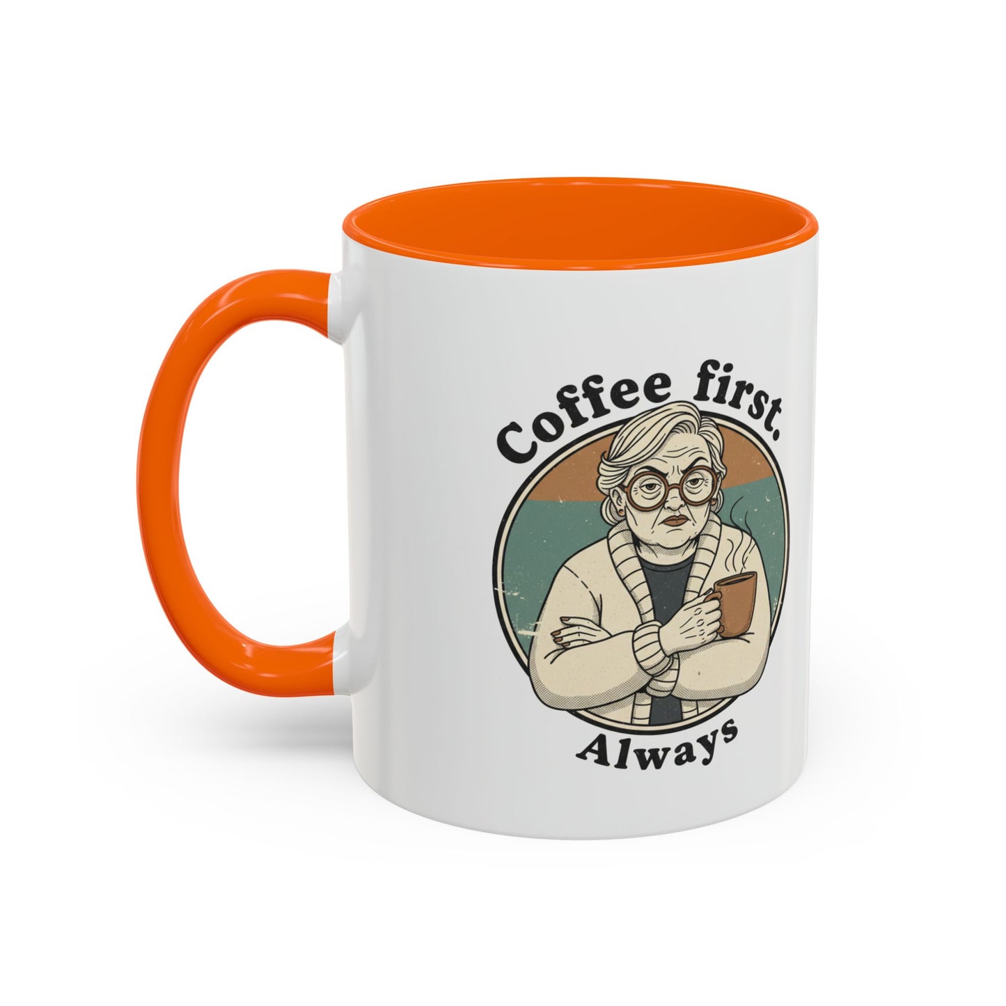 Taza de café — "El café primero, siempre" Taza de cerámica vintage con detalles de abuela (11/15 oz)