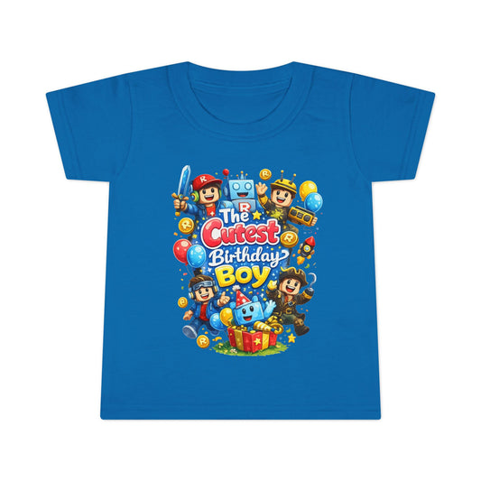 Toddler T-Shirt — "The Cutest Birthday Boy" Roblox Party Tee