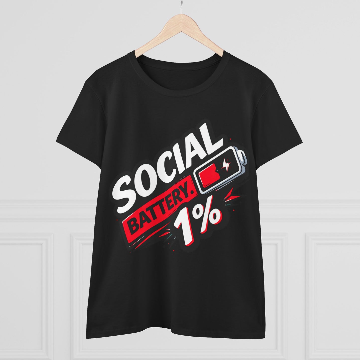 Social Battery 1% Women's T‑Shirt — Introvert Funny Graphic Tee