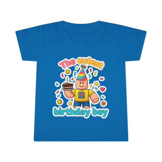 Toddler T-Shirt - "The Cutest Birthday Boy" Cute Party Roblox-Inspired Graphic Tee