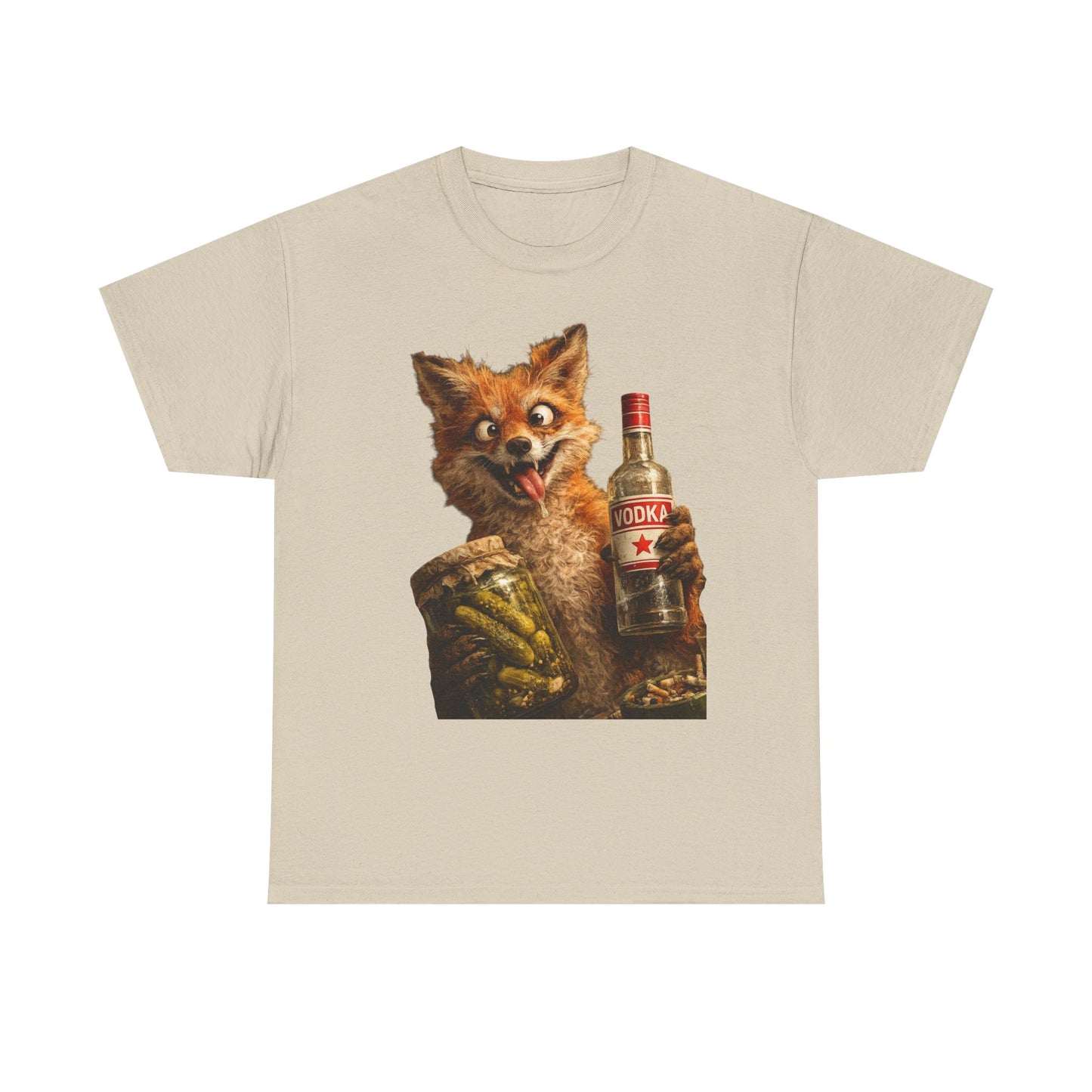 Camiseta de zorro con botella de vodka: divertida camiseta retro de animales bebiendo