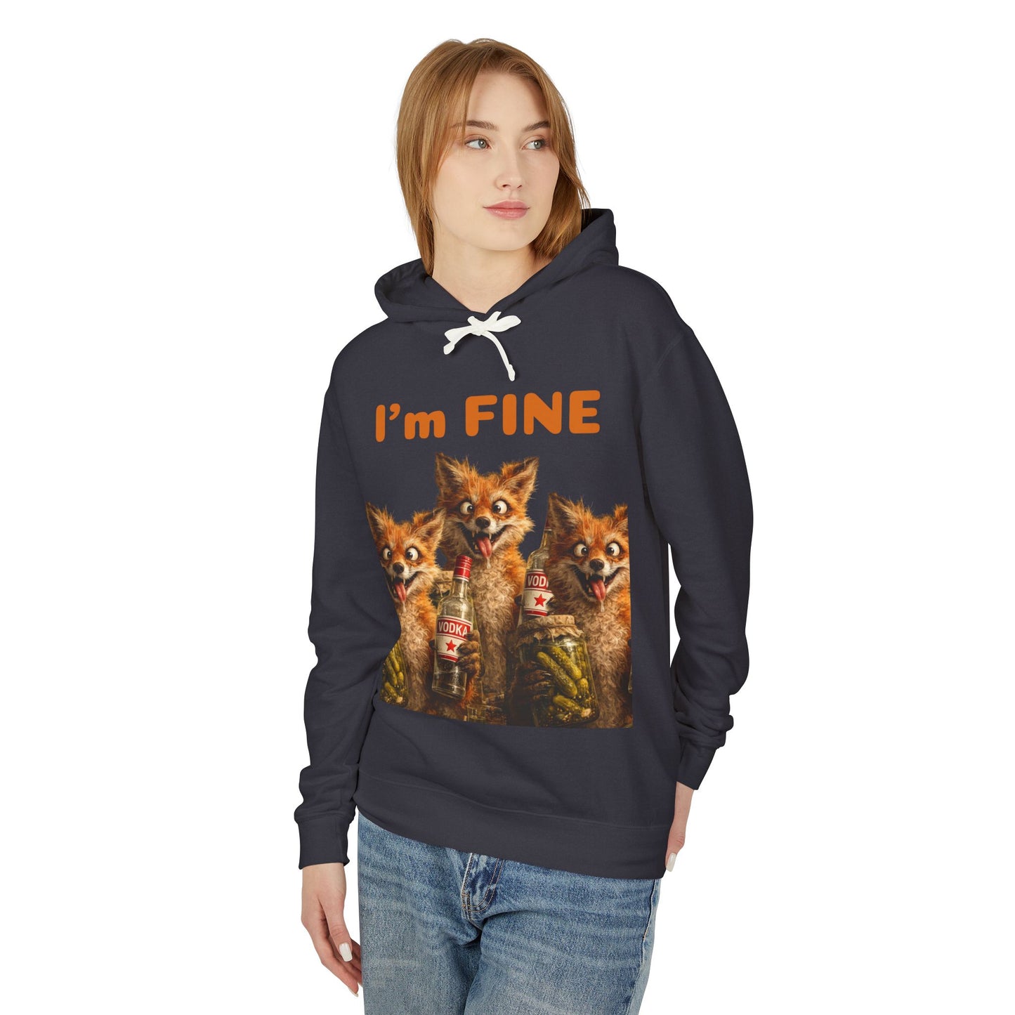 “I’m Fine” Foxes Hoodie — Funny Vintage Foxes Drinking Graphic Sweatshirt