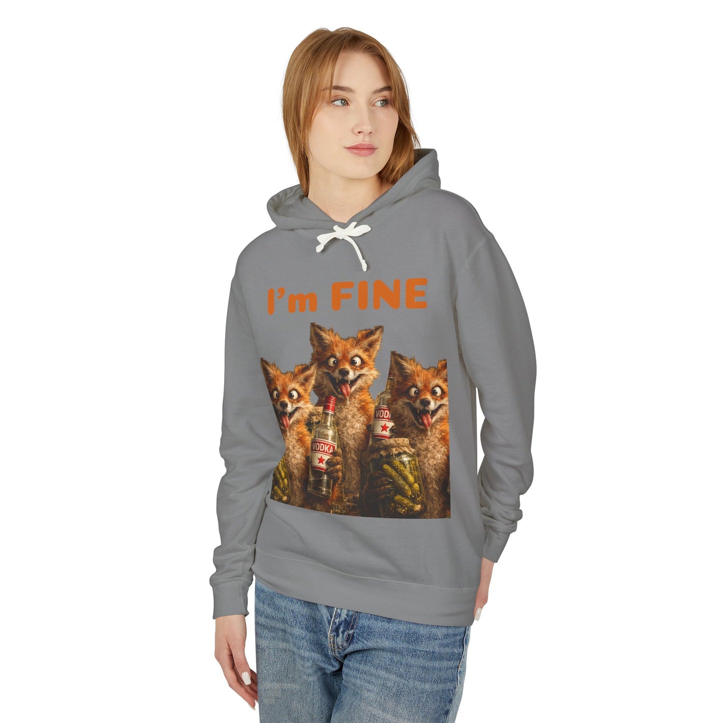 “I’m Fine” Foxes Hoodie — Funny Vintage Foxes Drinking Graphic Sweatshirt