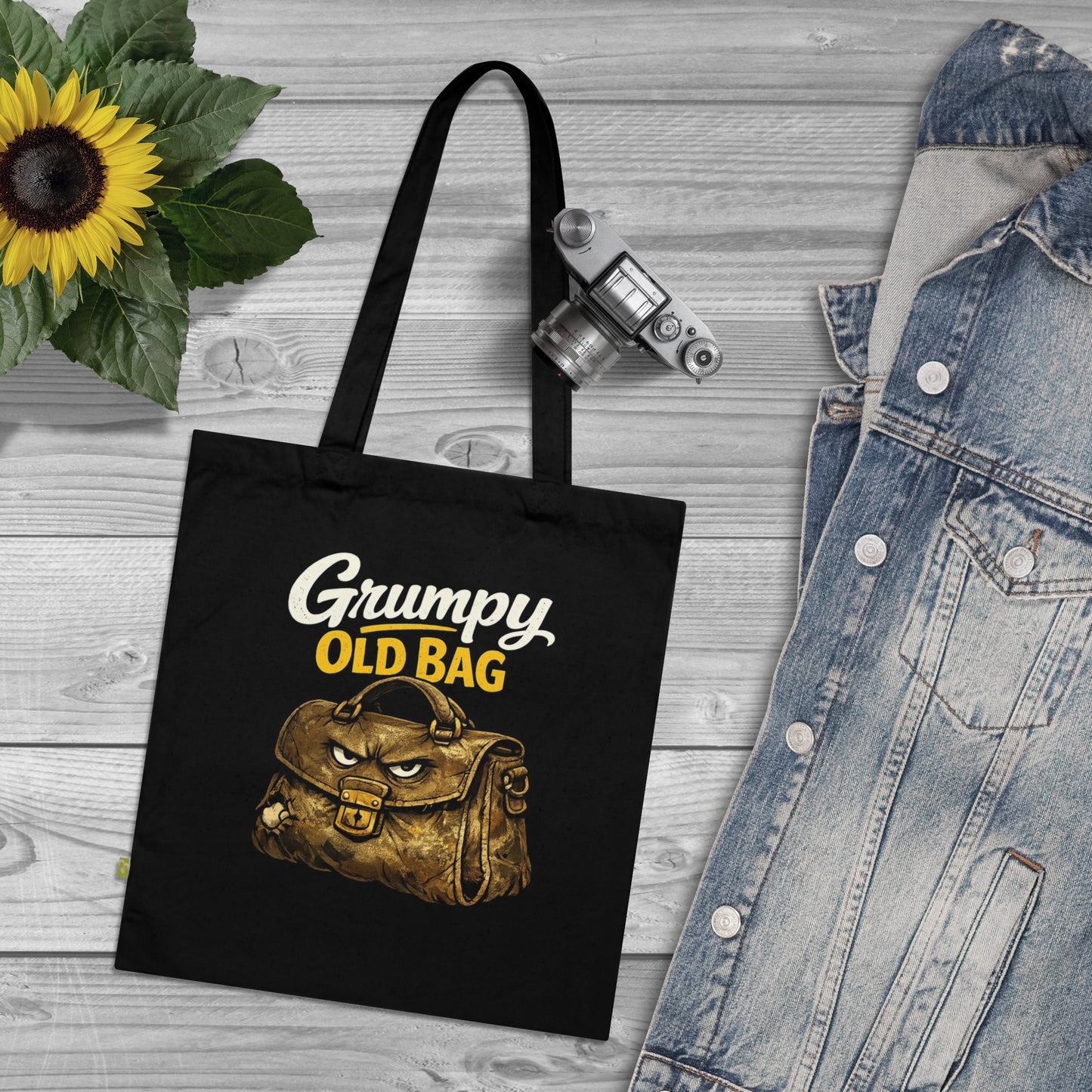 Bolso de mano Grumpy Old Bag: divertida ilustración retro vintage de un bolso de algodón orgánico