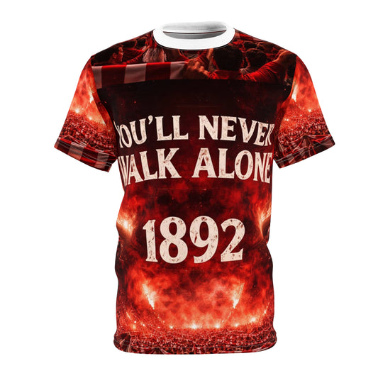 Camiseta de fanático "You'll Never Walk Alone" (Diseño de estadio con bufanda roja)