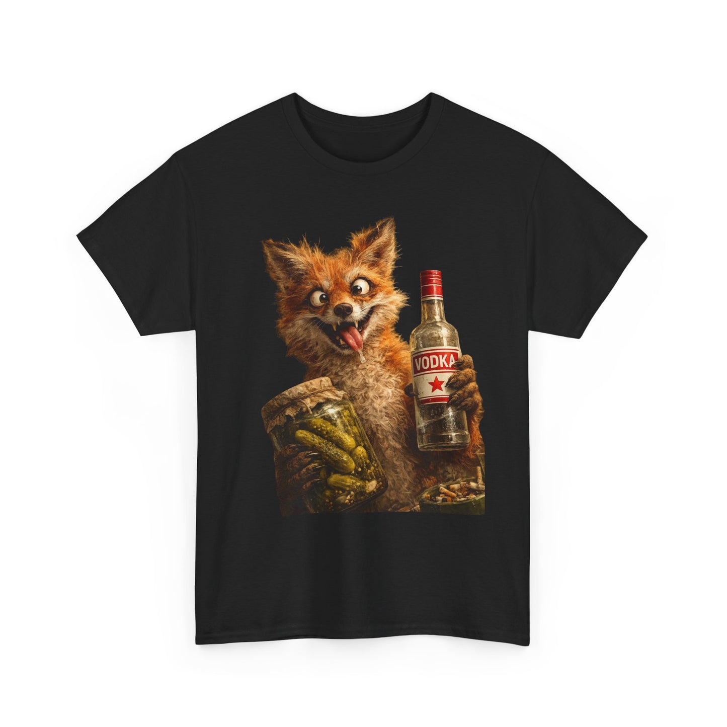 Camiseta de zorro con botella de vodka: divertida camiseta retro de animales bebiendo
