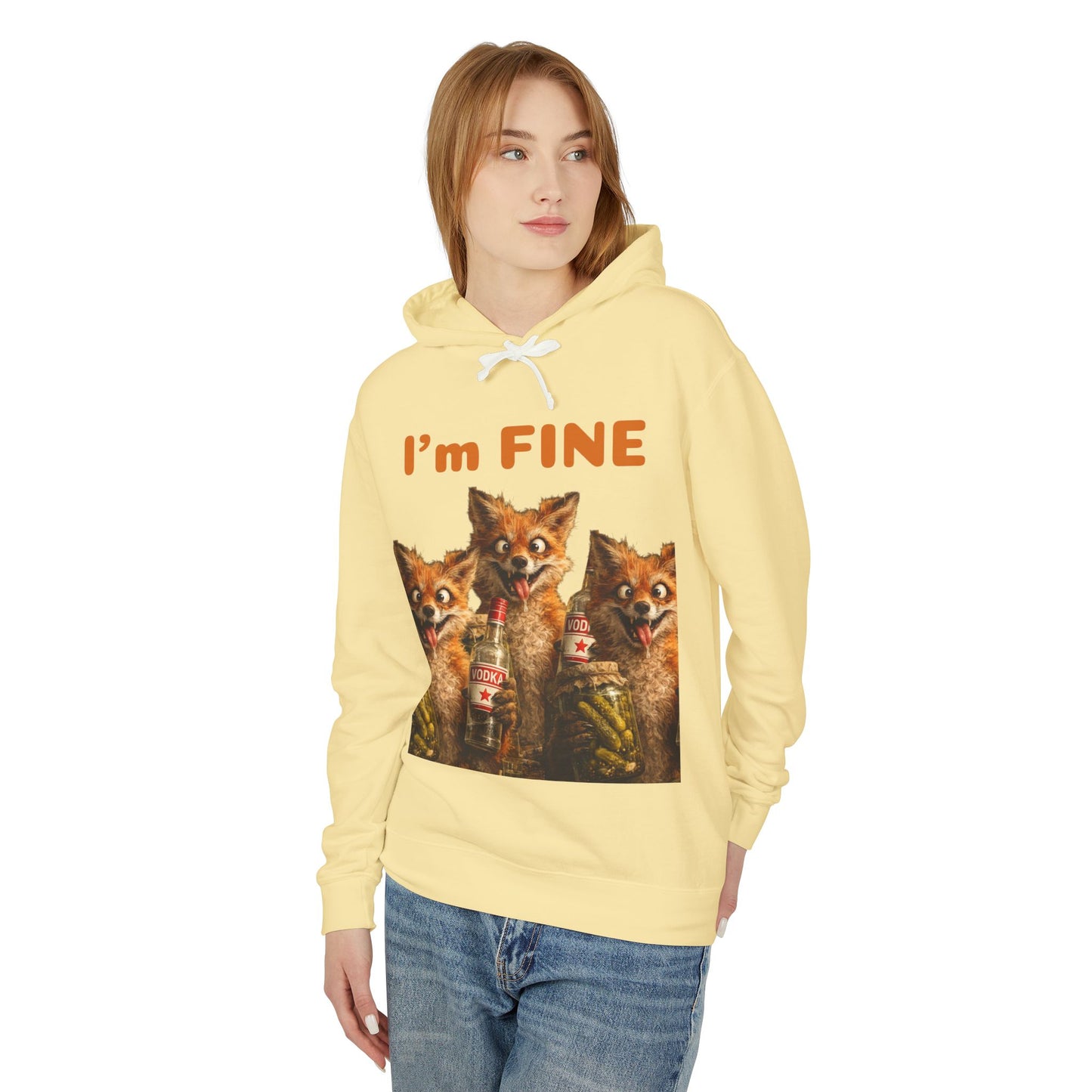 “I’m Fine” Foxes Hoodie — Funny Vintage Foxes Drinking Graphic Sweatshirt