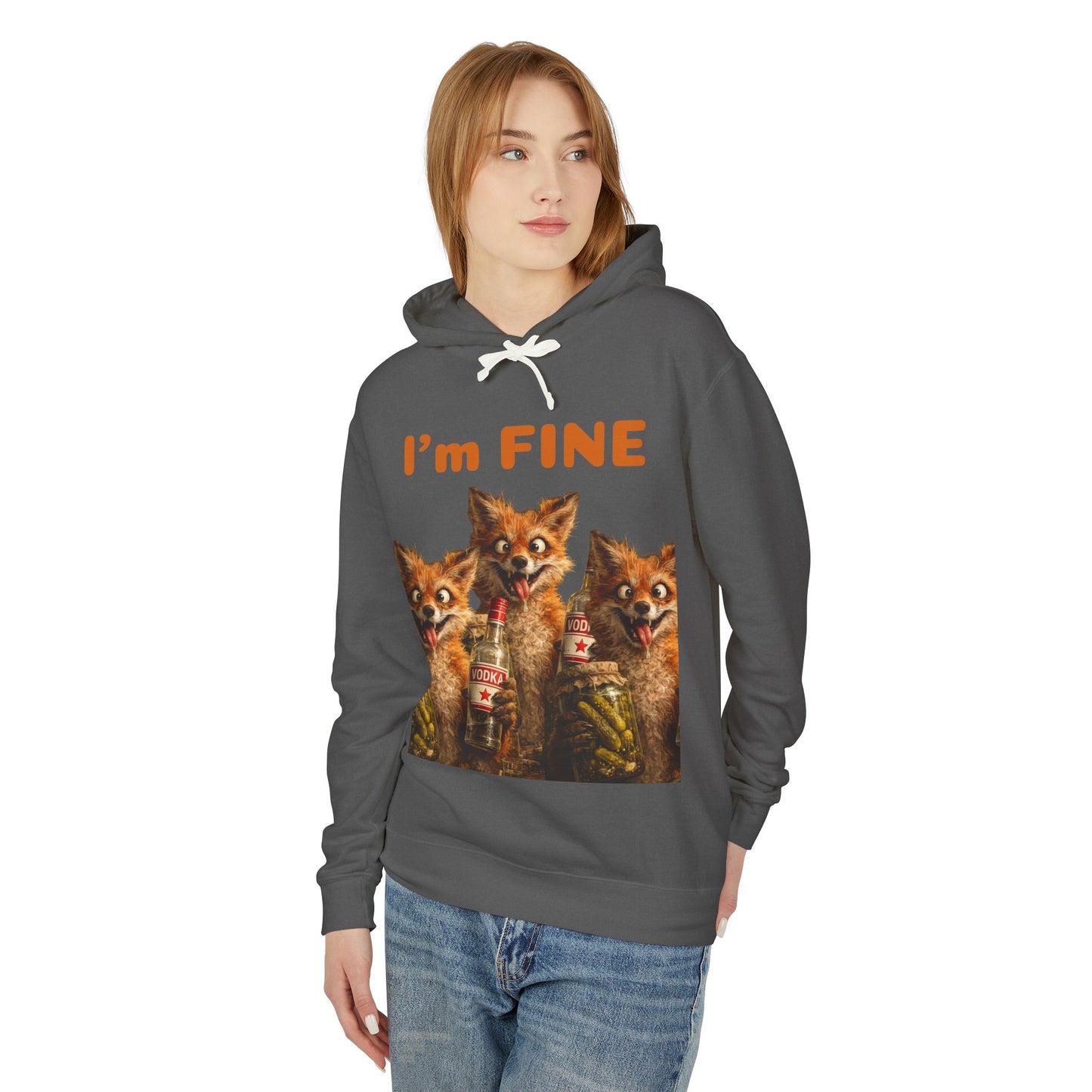 “I’m Fine” Foxes Hoodie — Funny Vintage Foxes Drinking Graphic Sweatshirt