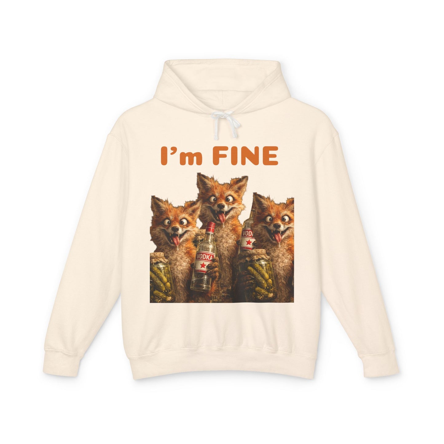“I’m Fine” Foxes Hoodie — Funny Vintage Foxes Drinking Graphic Sweatshirt