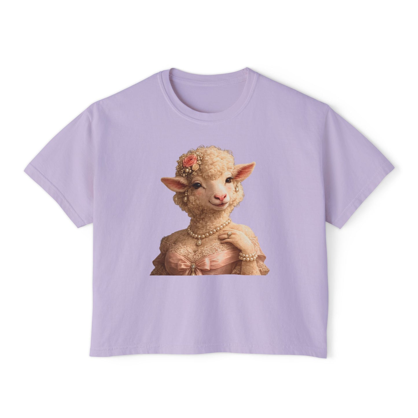 Camiseta cuadrada para mujer: Camisa gráfica con retrato de cordero glamoroso vintage