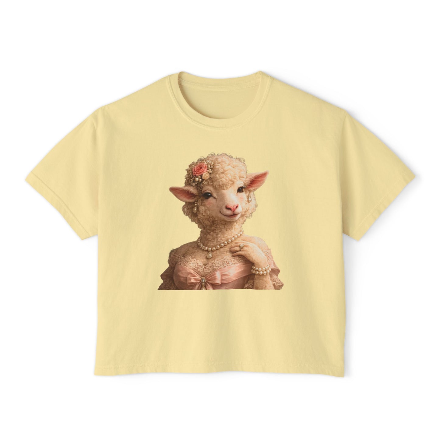 Camiseta cuadrada para mujer: Camisa gráfica con retrato de cordero glamoroso vintage