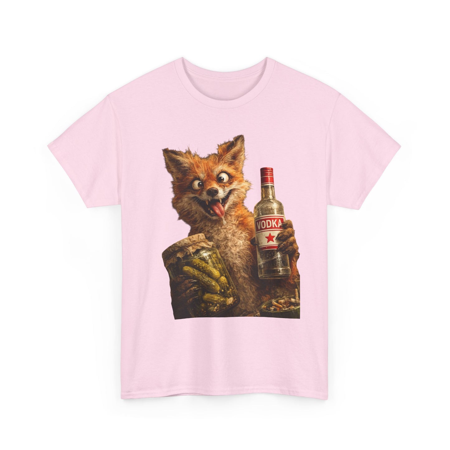 Camiseta de zorro con botella de vodka: divertida camiseta retro de animales bebiendo
