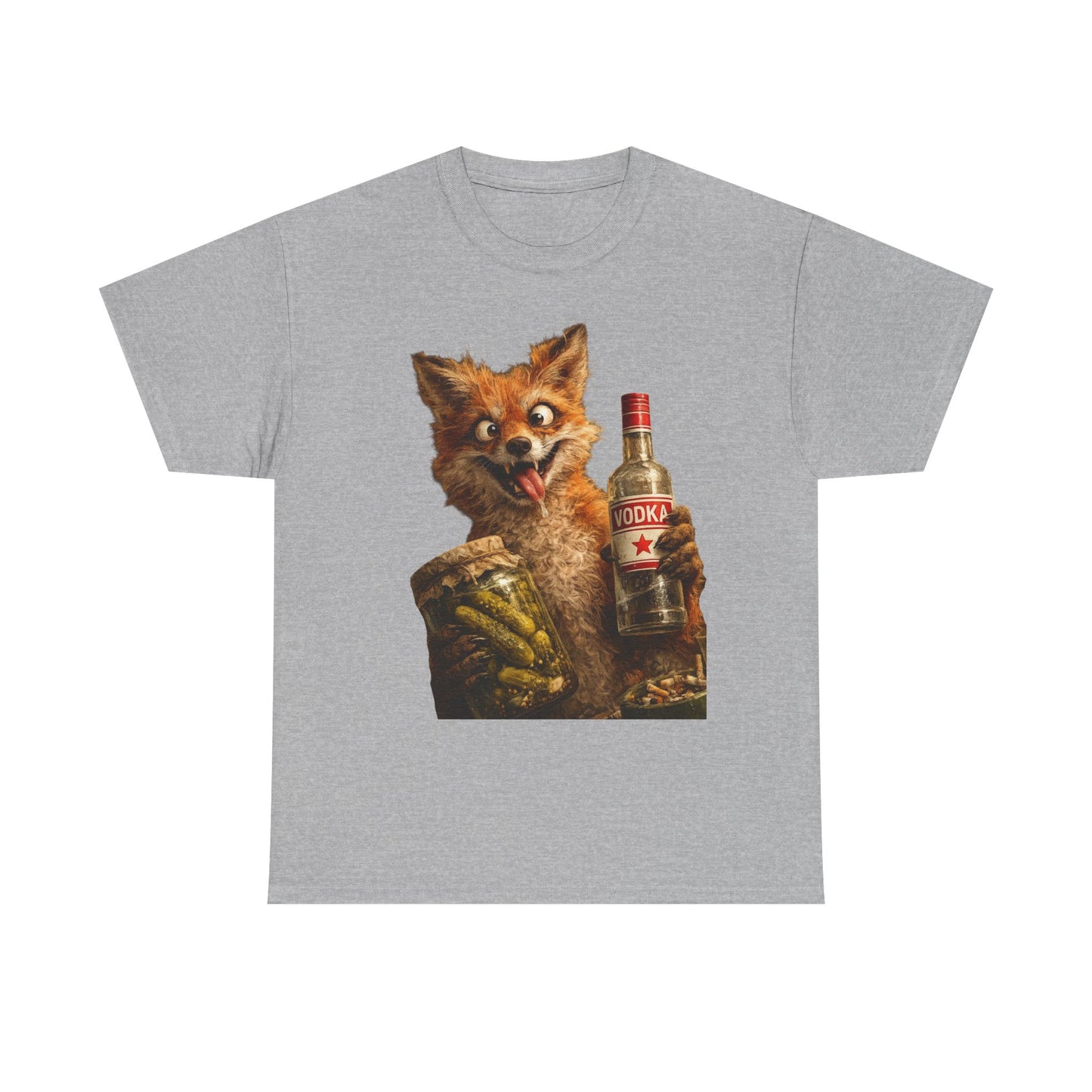 Camiseta de zorro con botella de vodka: divertida camiseta retro de animales bebiendo
