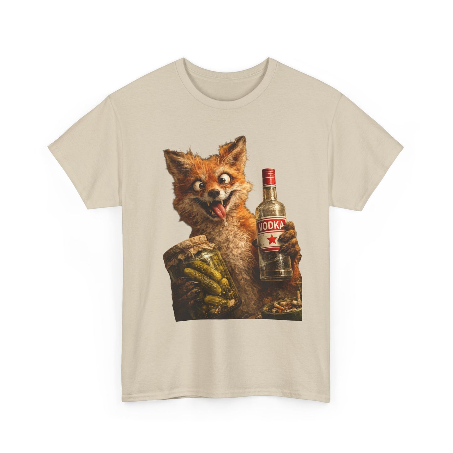 Camiseta de zorro con botella de vodka: divertida camiseta retro de animales bebiendo