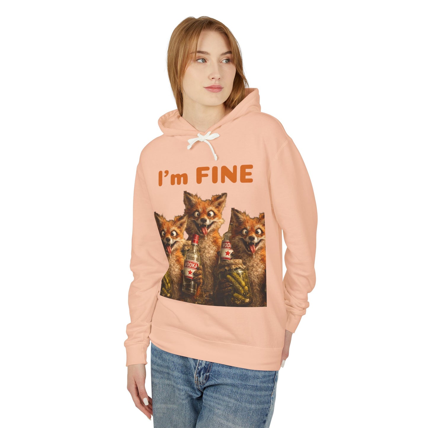“I’m Fine” Foxes Hoodie — Funny Vintage Foxes Drinking Graphic Sweatshirt