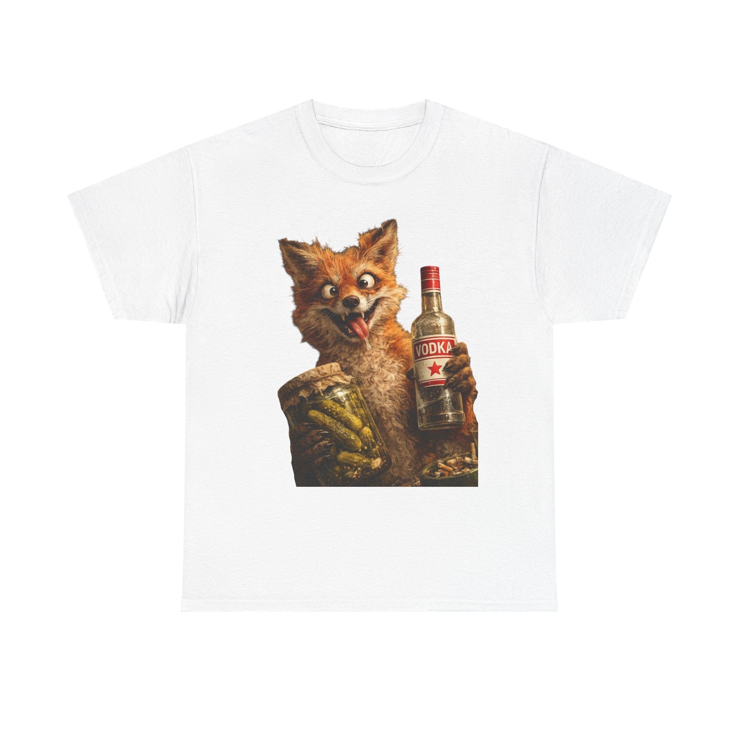 Camiseta de zorro con botella de vodka: divertida camiseta retro de animales bebiendo