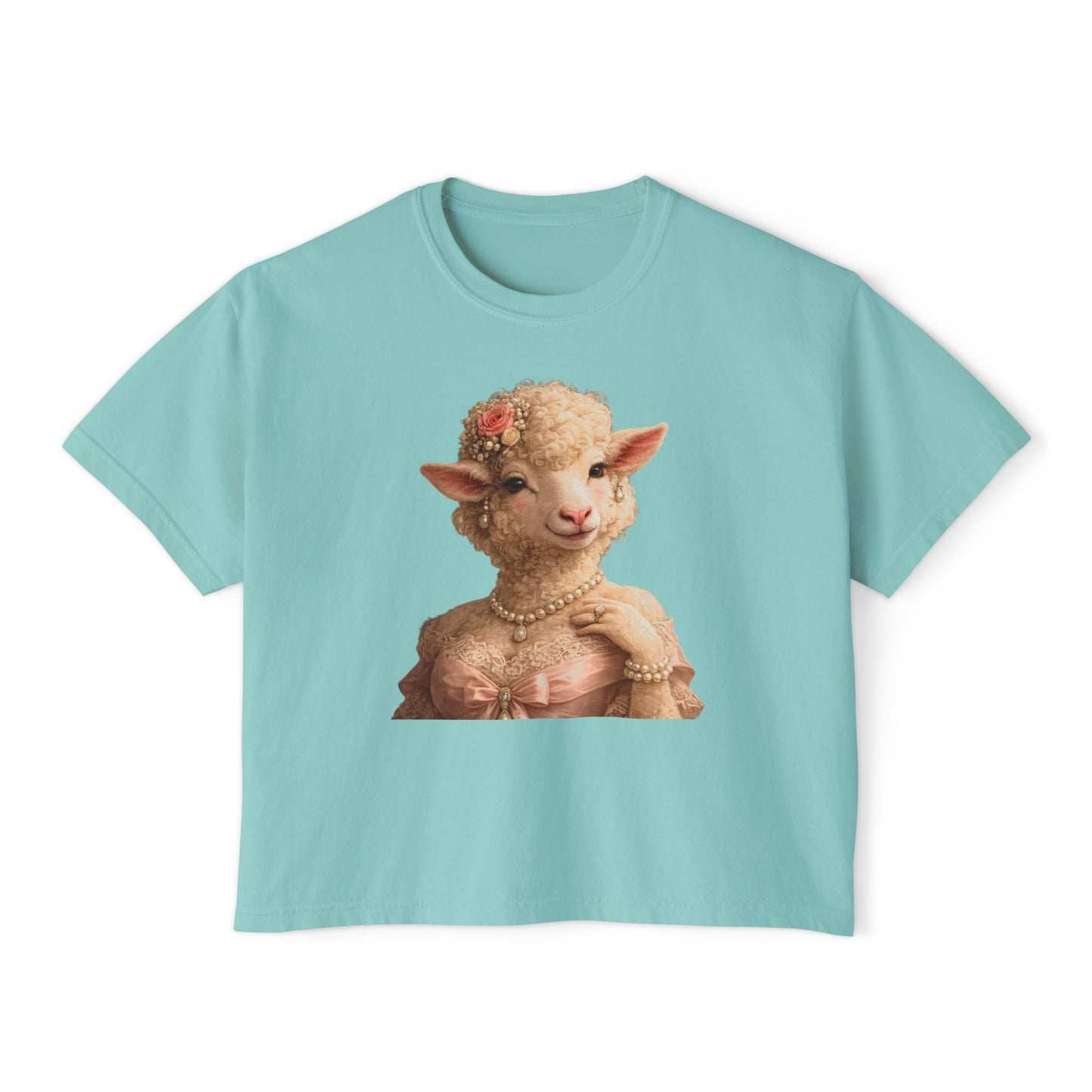 Camiseta cuadrada para mujer: Camisa gráfica con retrato de cordero glamoroso vintage