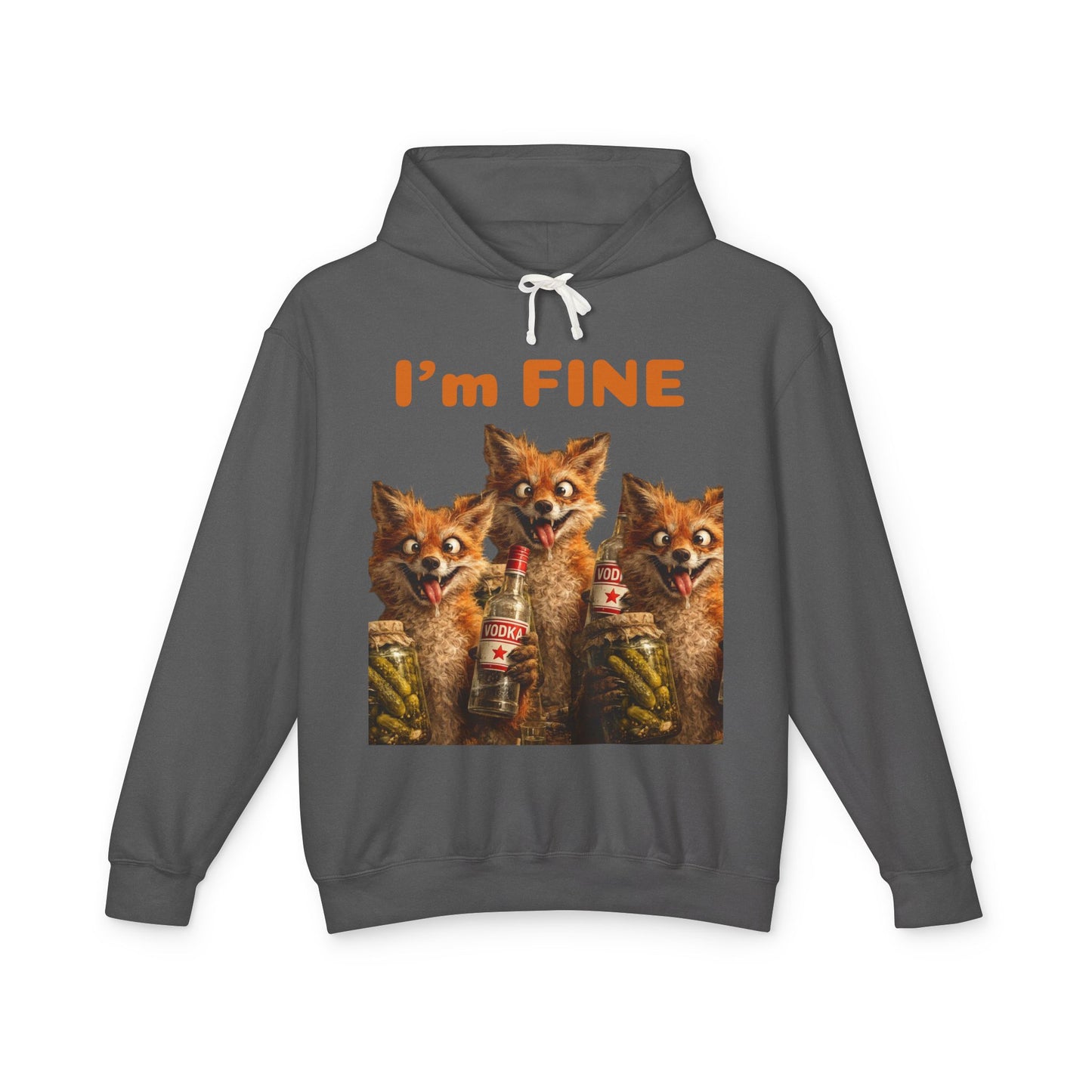 “I’m Fine” Foxes Hoodie — Funny Vintage Foxes Drinking Graphic Sweatshirt
