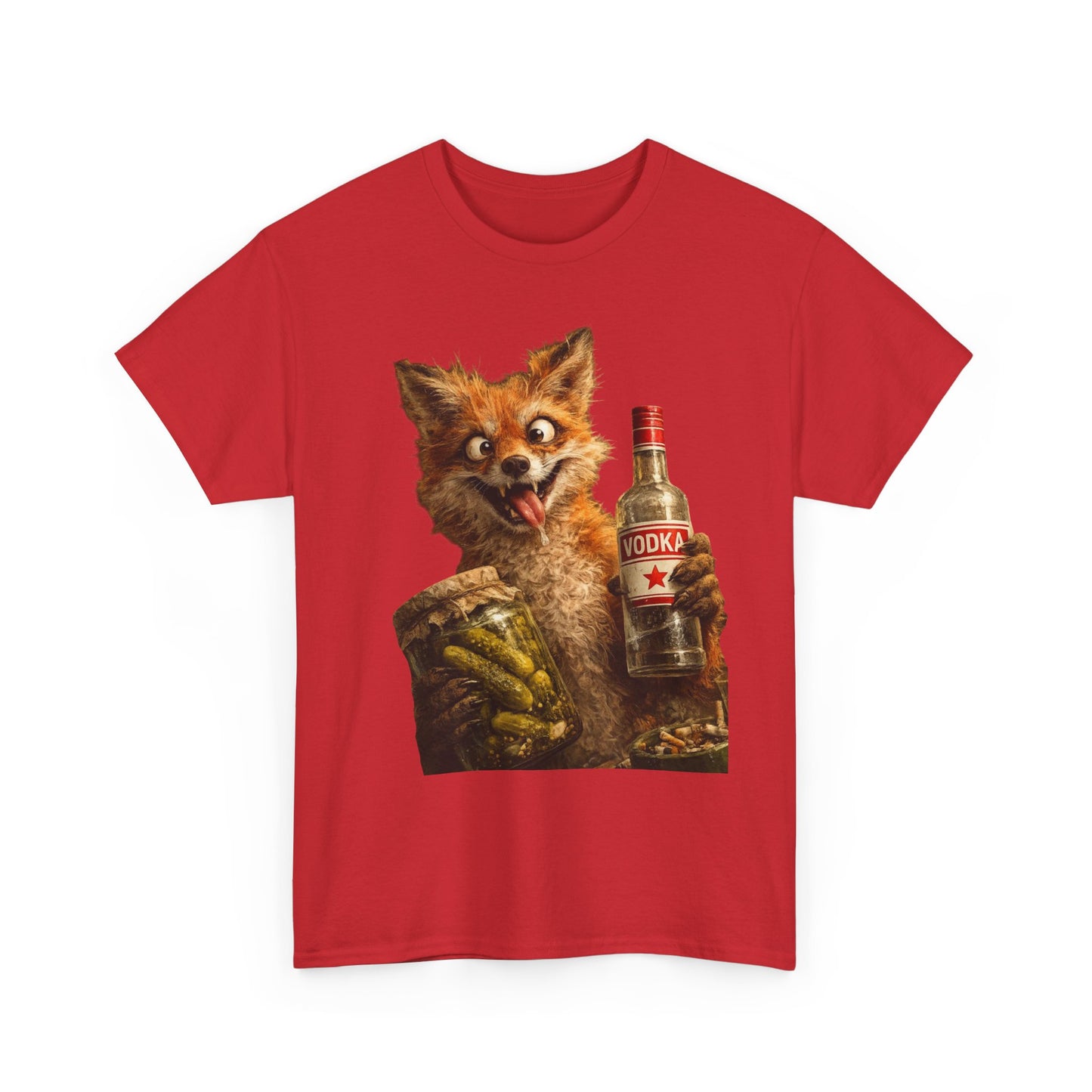 Camiseta de zorro con botella de vodka: divertida camiseta retro de animales bebiendo