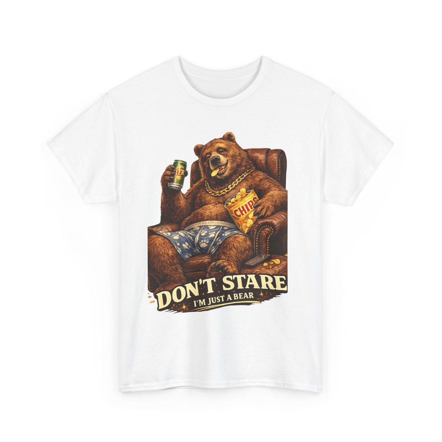 Bear Lounge T‑Shirt — "Don't Stare, I'm Just a Bear" Retro Graphic Tee