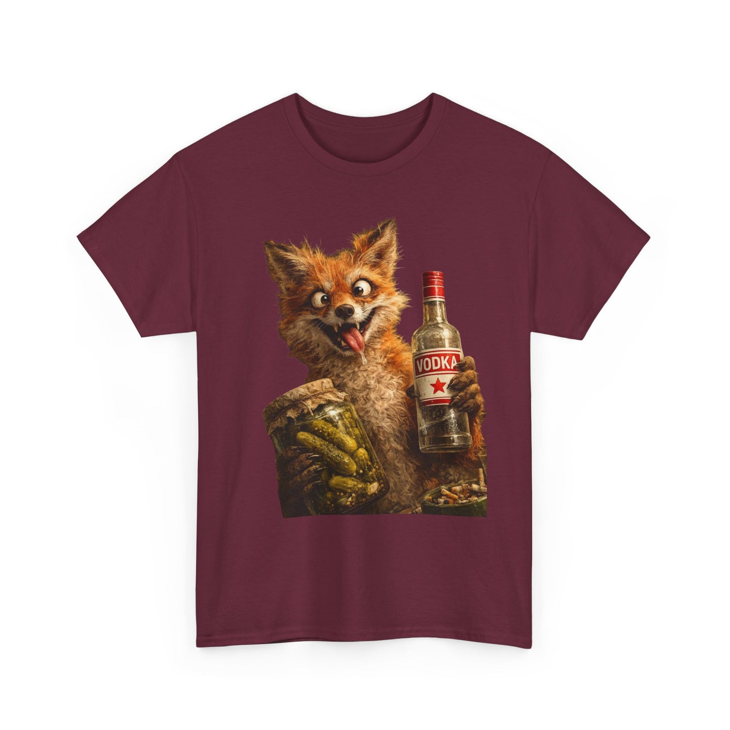 Camiseta de zorro con botella de vodka: divertida camiseta retro de animales bebiendo