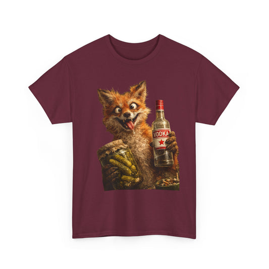 Fox Holding Vodka Bottle T-Shirt — Funny Retro Animal Drinking Tee