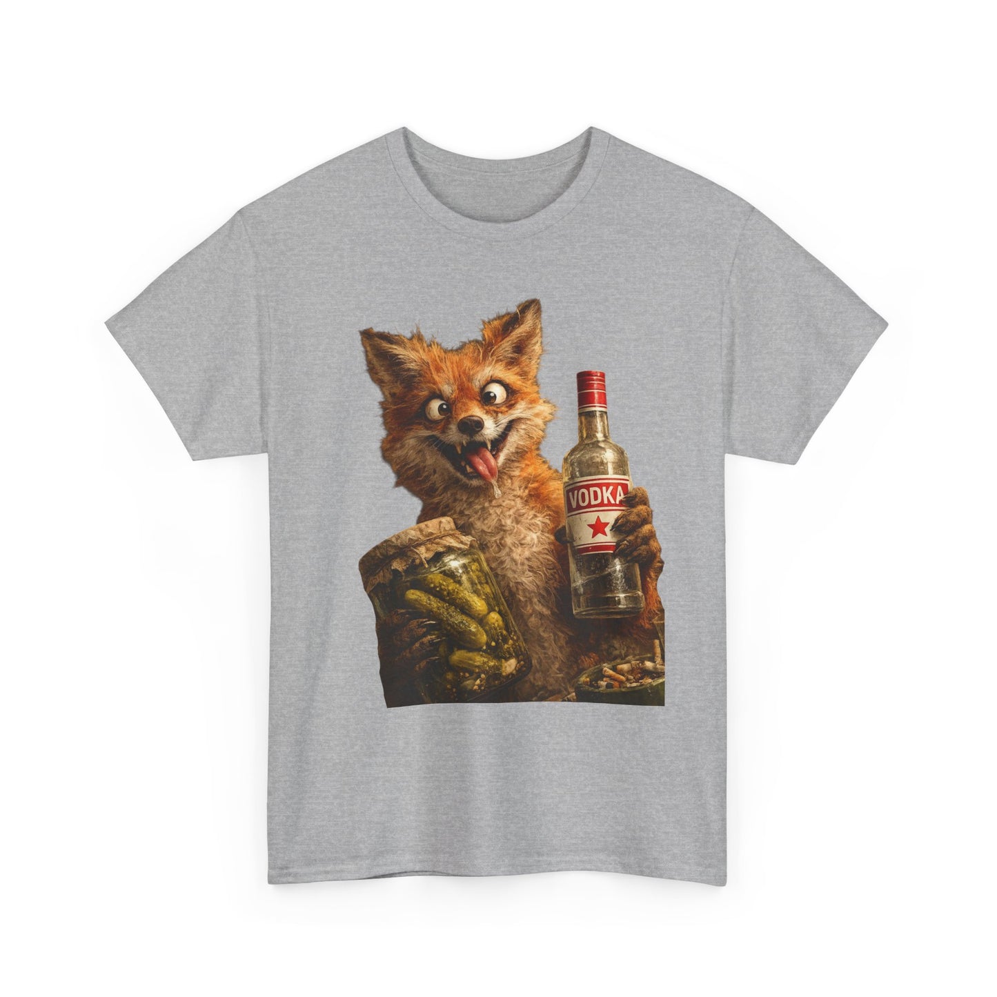 Camiseta de zorro con botella de vodka: divertida camiseta retro de animales bebiendo