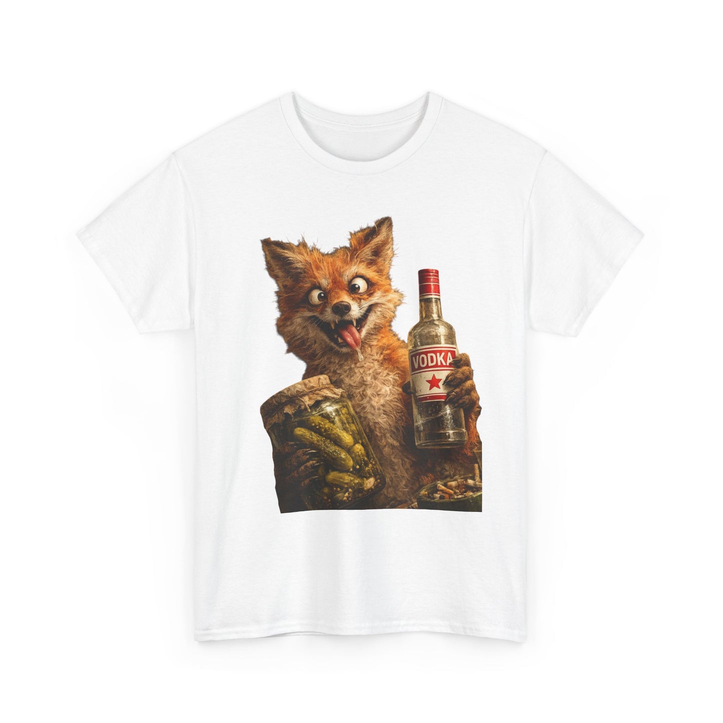 Camiseta de zorro con botella de vodka: divertida camiseta retro de animales bebiendo