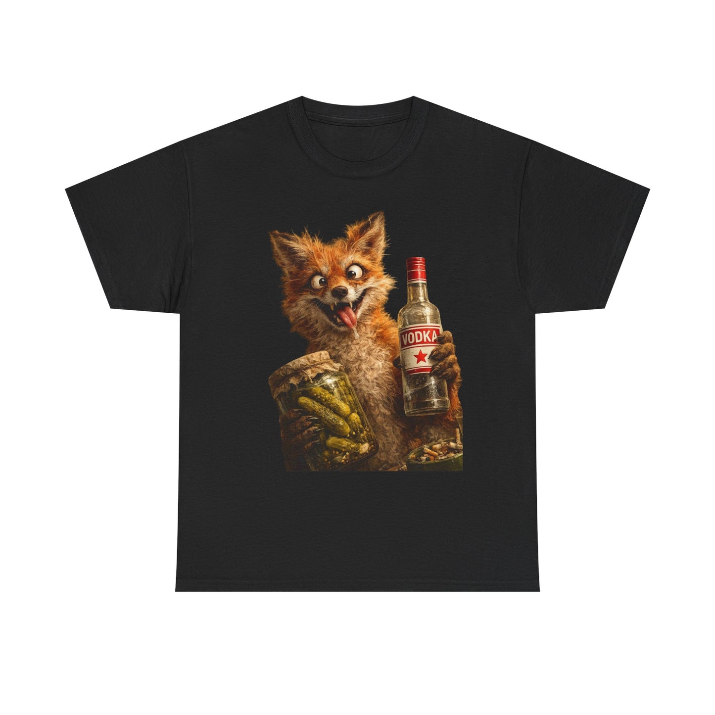 Camiseta de zorro con botella de vodka: divertida camiseta retro de animales bebiendo