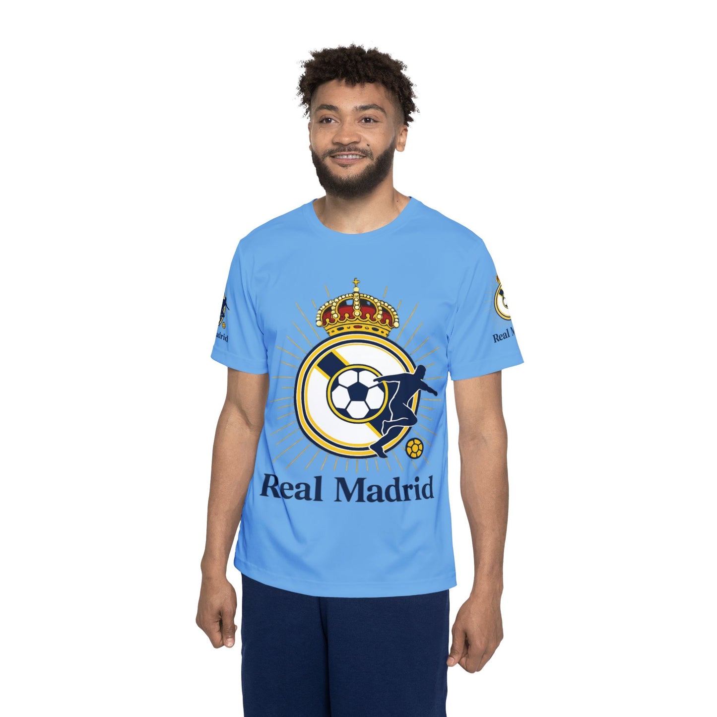 Men's Light Blue Soccer Jersey – Real Madrid Style Graphic