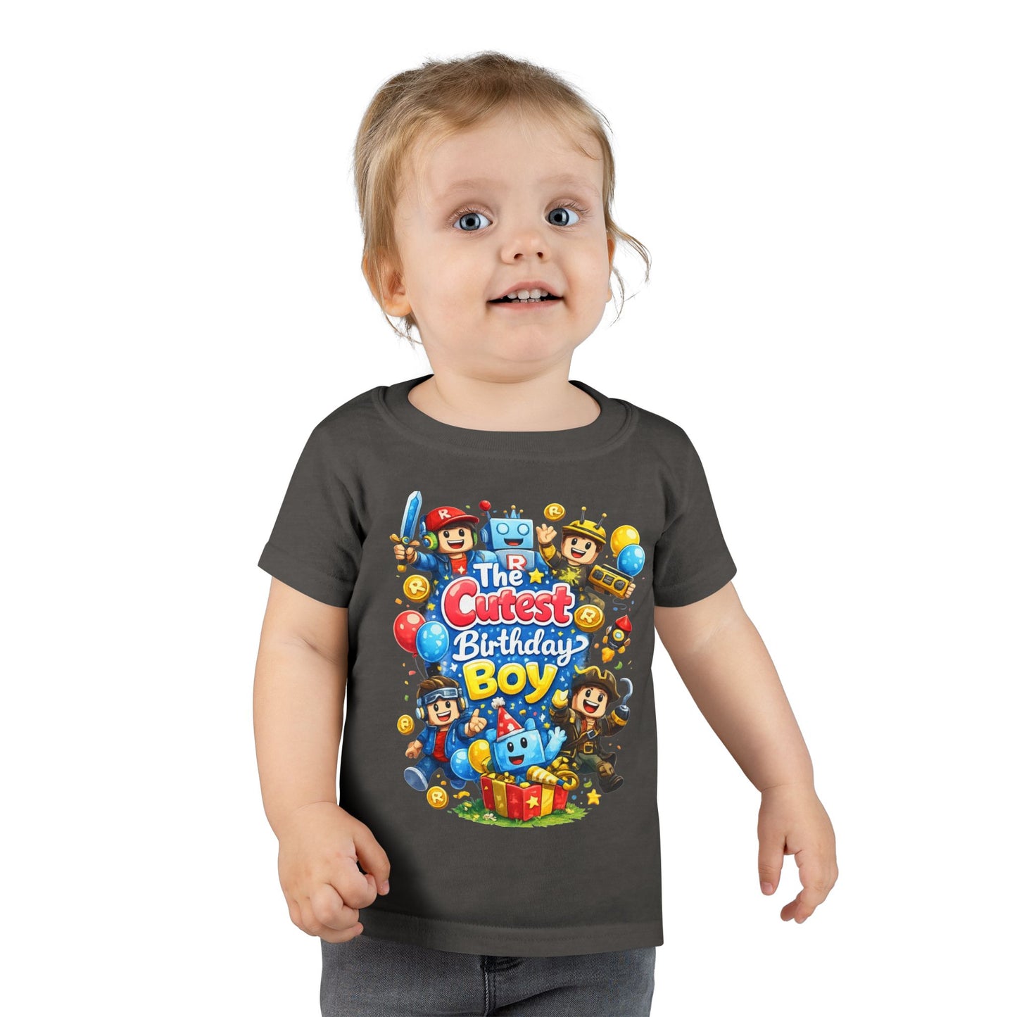 Toddler T-Shirt — "The Cutest Birthday Boy" Roblox Party Tee