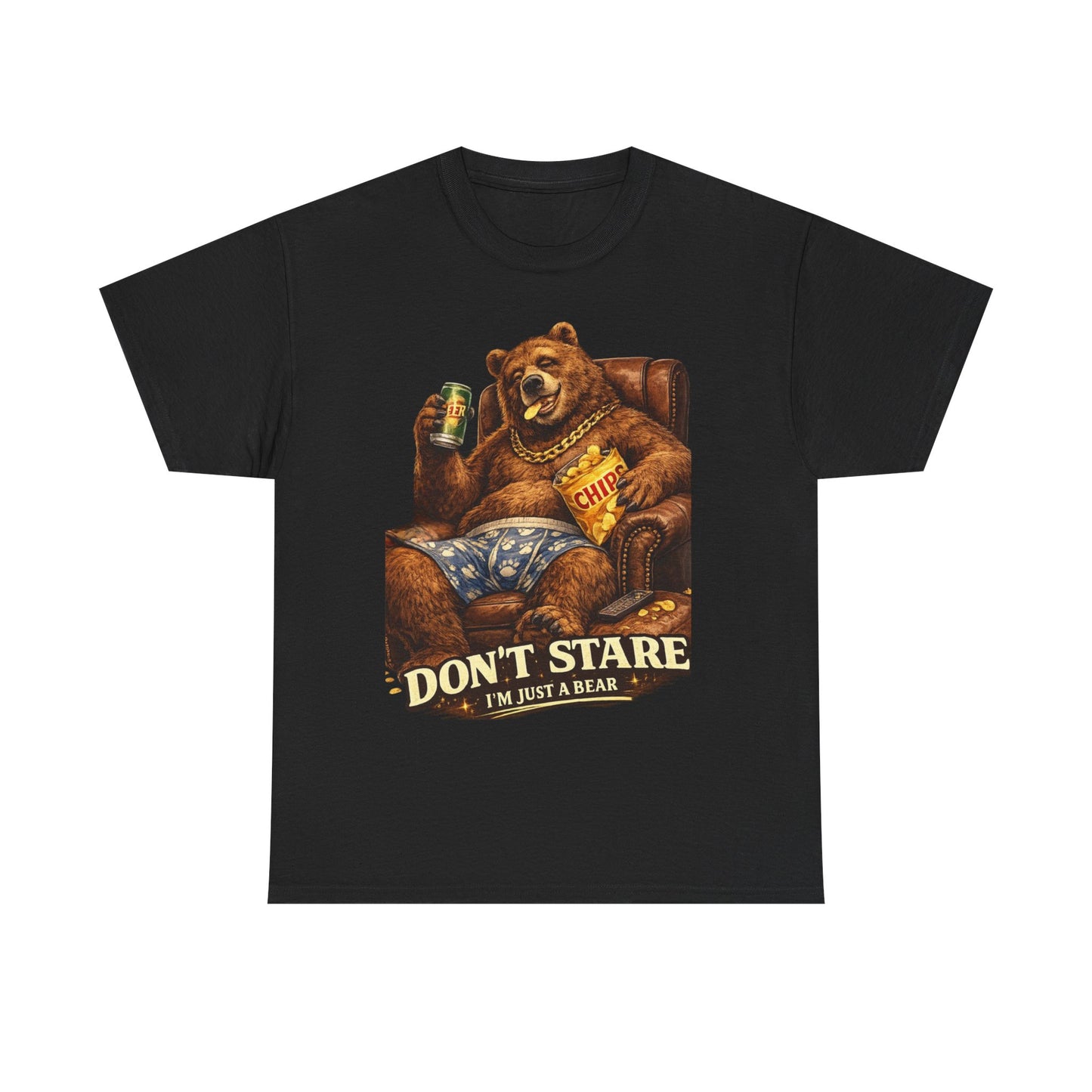 Bear Lounge T‑Shirt — "Don't Stare, I'm Just a Bear" Retro Graphic Tee