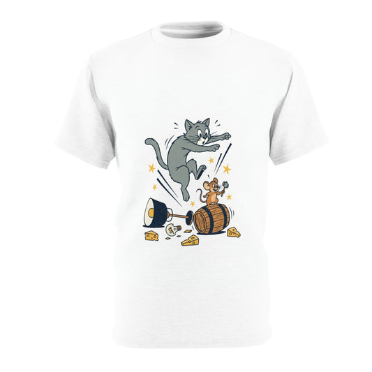 Cat and Mouse Chaos T-Shirt — Funny Cartoon Kitty & Mouse Design