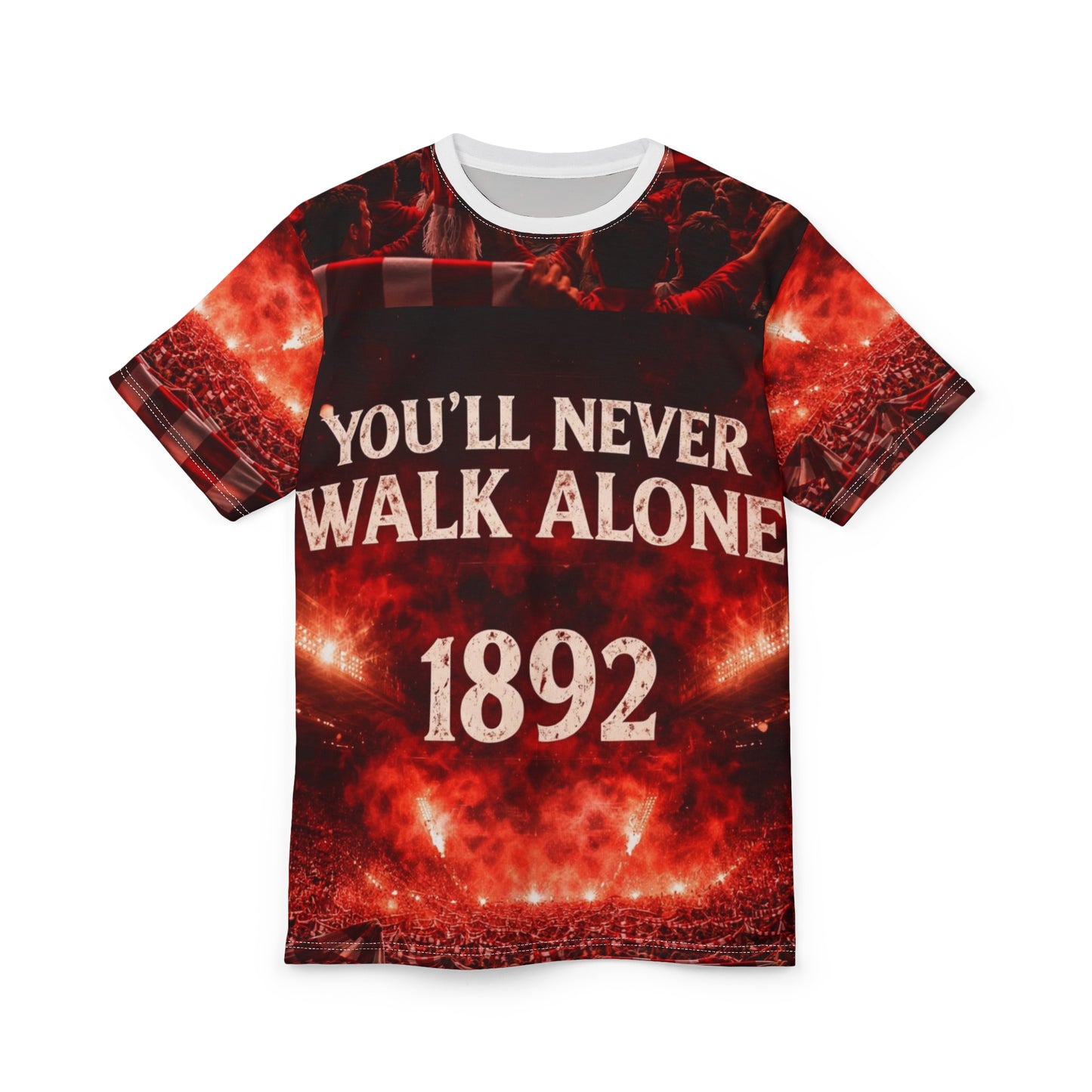 T-Shirt — "You'll Never Walk Alone" Fan Tee (Red Scarf Stadium Design)