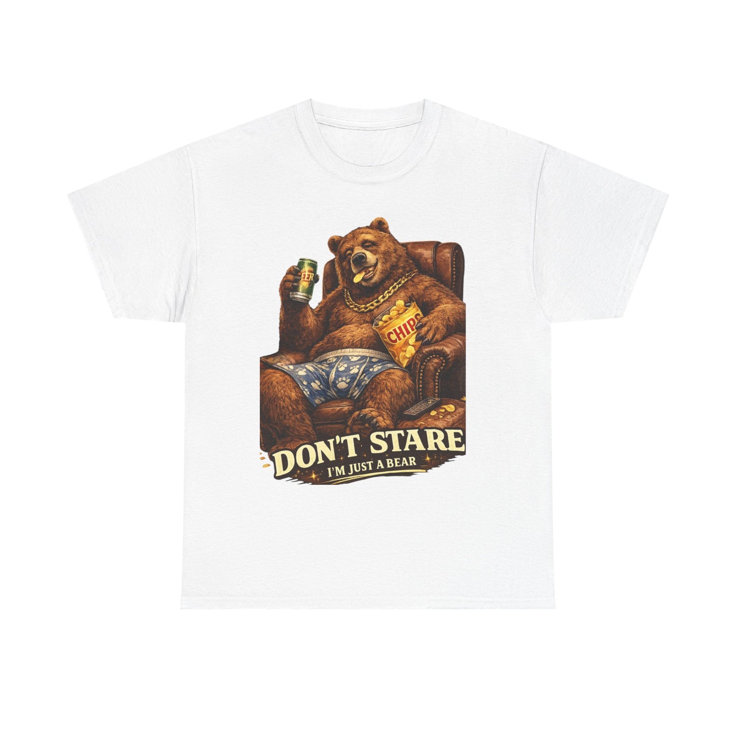Bear Lounge T‑Shirt — "Don't Stare, I'm Just a Bear" Retro Graphic Tee