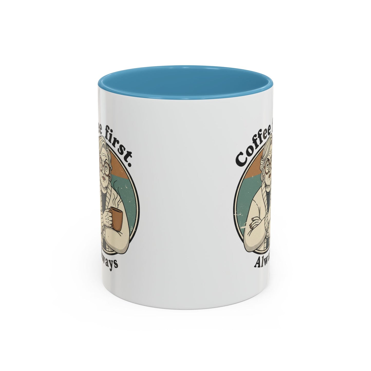 Taza de café — "El café primero, siempre" Taza de cerámica vintage con detalles de abuela (11/15 oz)