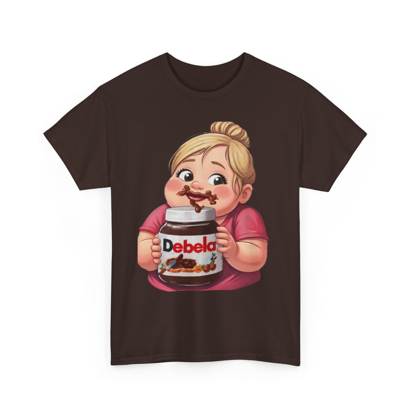 Camiseta con un niño adorable sosteniendo un tarro inspirada en Nutella — Camiseta divertida para amantes de los postres 